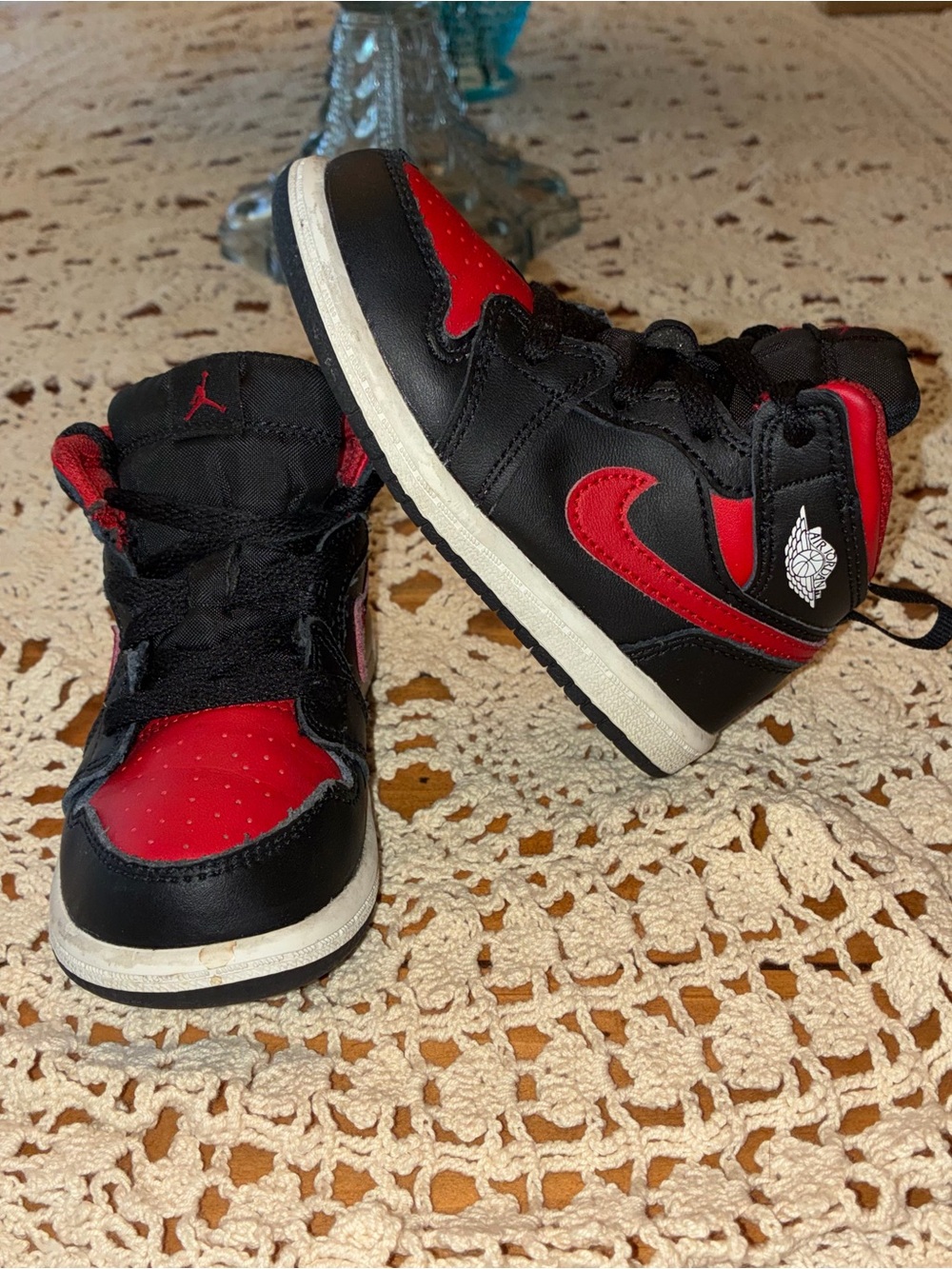 Nike Air Jordan Toddlers Black and Red High-Top Sneakers with White Sole